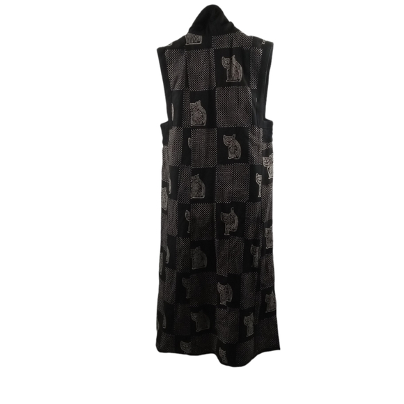 Sam Hilu African Cat Style Art to Wear Print Long Cotton Vest Coat S/M - Picture 3 of 7